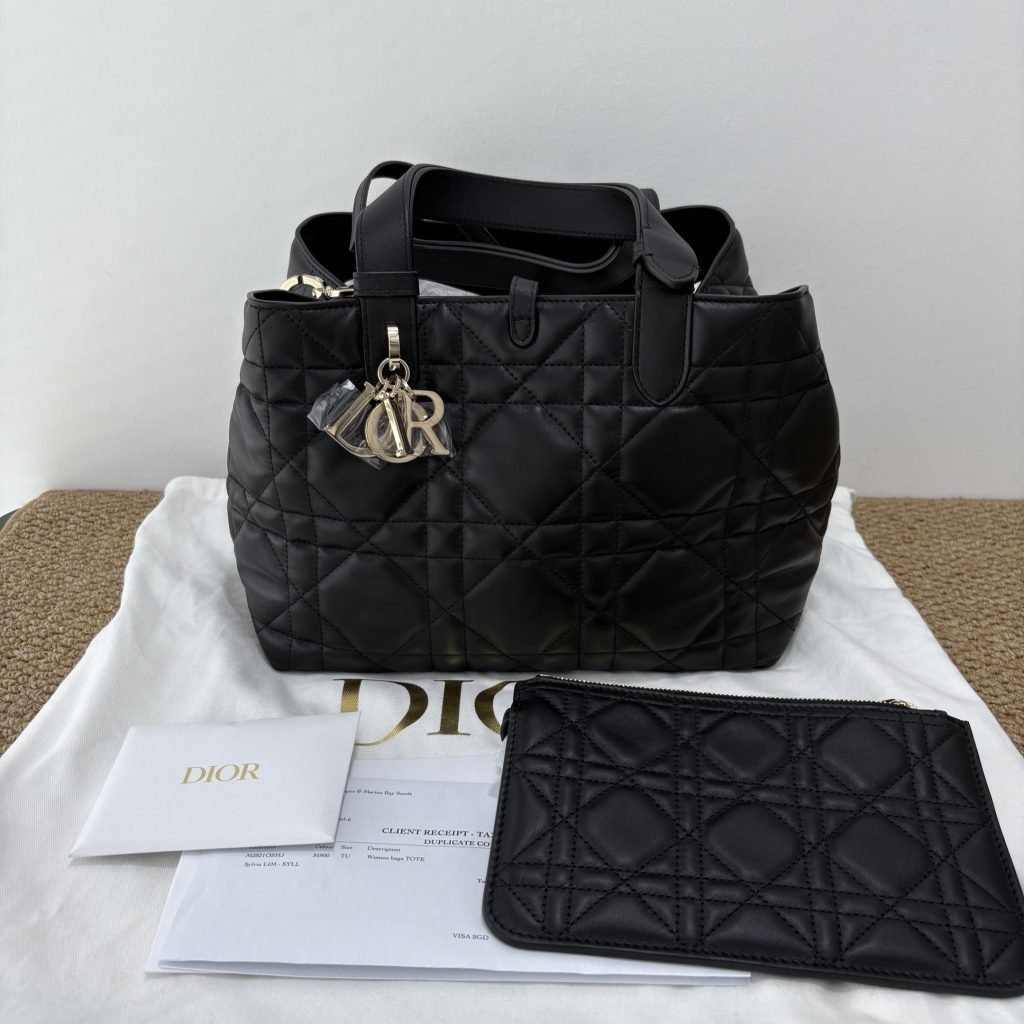 Brand New Dior Book Tote, Black‑Gold, Medium Size