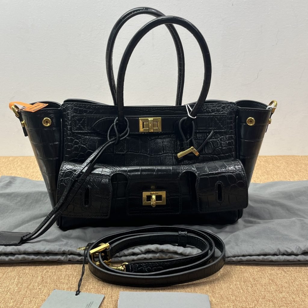 Balenciaga Bel Air Mini Black‑Gold Croc Handbag [SALE]