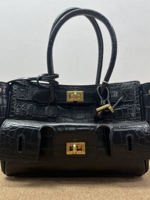 Balenciaga Bel Air Mini Black‑Gold Croc Handbag [SALE]
