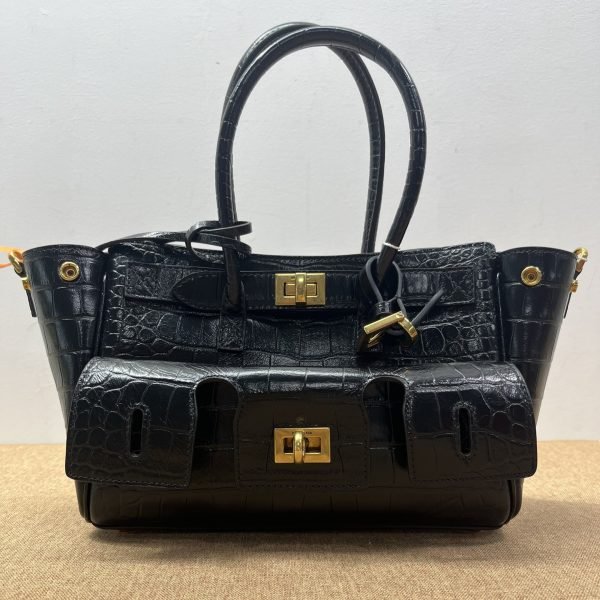 Balenciaga Bel Air Mini Black‑Gold Croc Handbag [SALE]