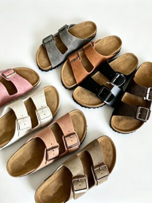 Unisex Double Buckle Cork Slide Sandals
